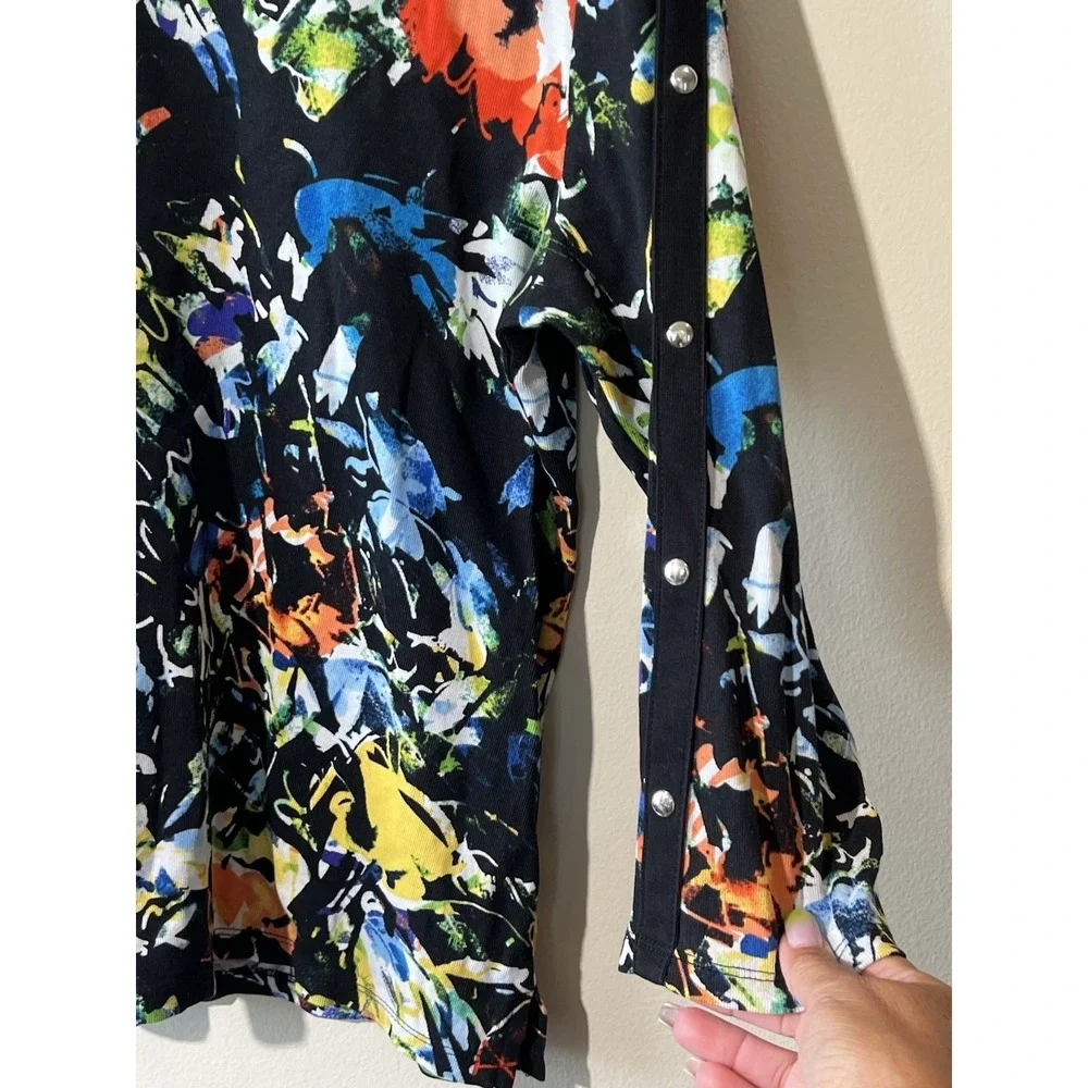 Rafaella Sweater Women XL Floral Studded 3/4‎ Sleeve Ribbed Pullover Black Fall